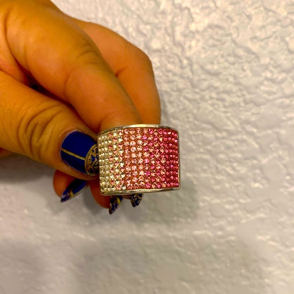 925 silver pink Swarovski crystal statement ring - Picture 6 of 7